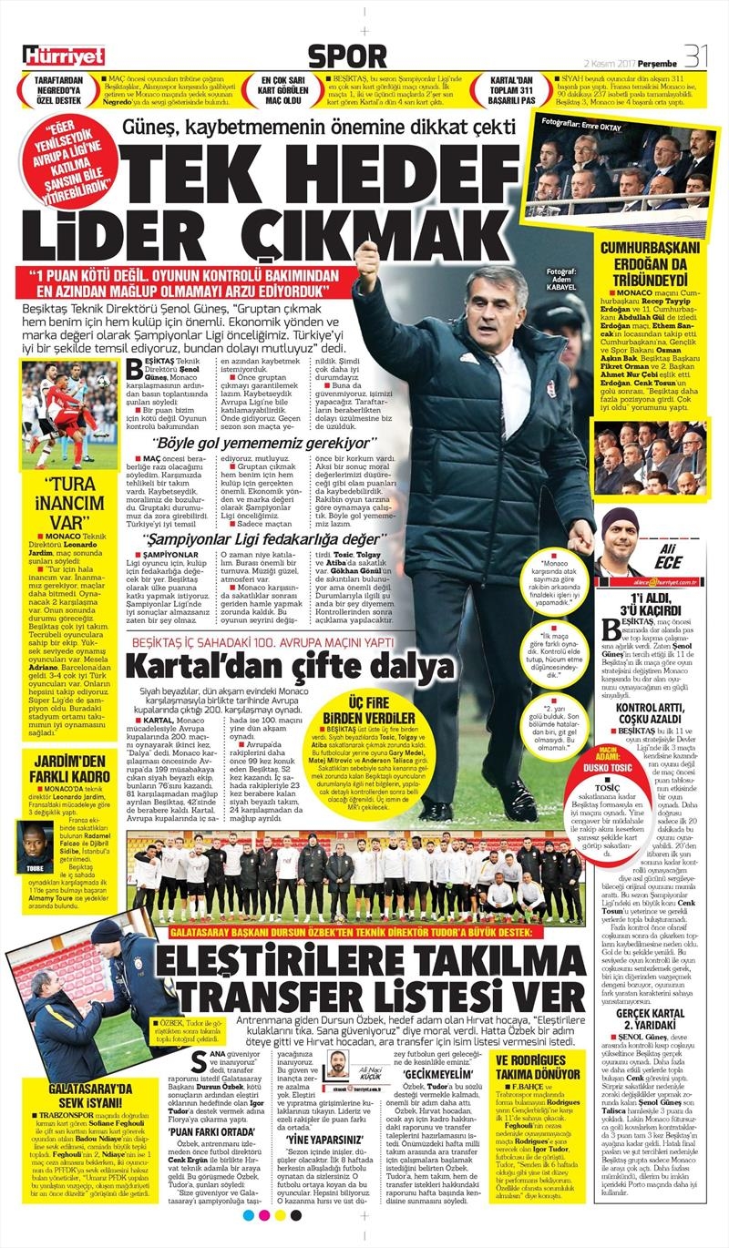 2 Kasım 2017 | Gazetelerin Beşiktaş Manşetleri - Görsel 21