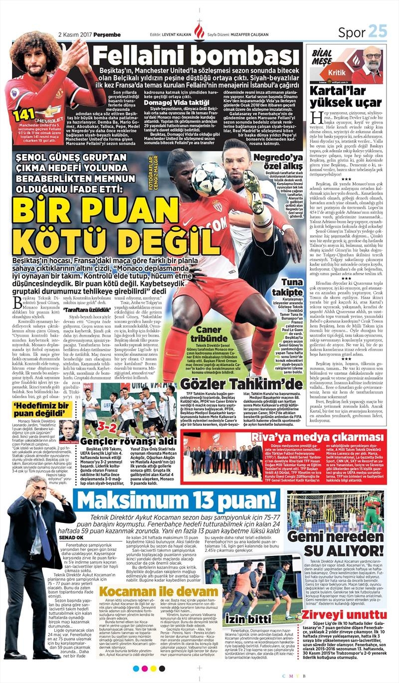 2 Kasım 2017 | Gazetelerin Beşiktaş Manşetleri - Görsel 23