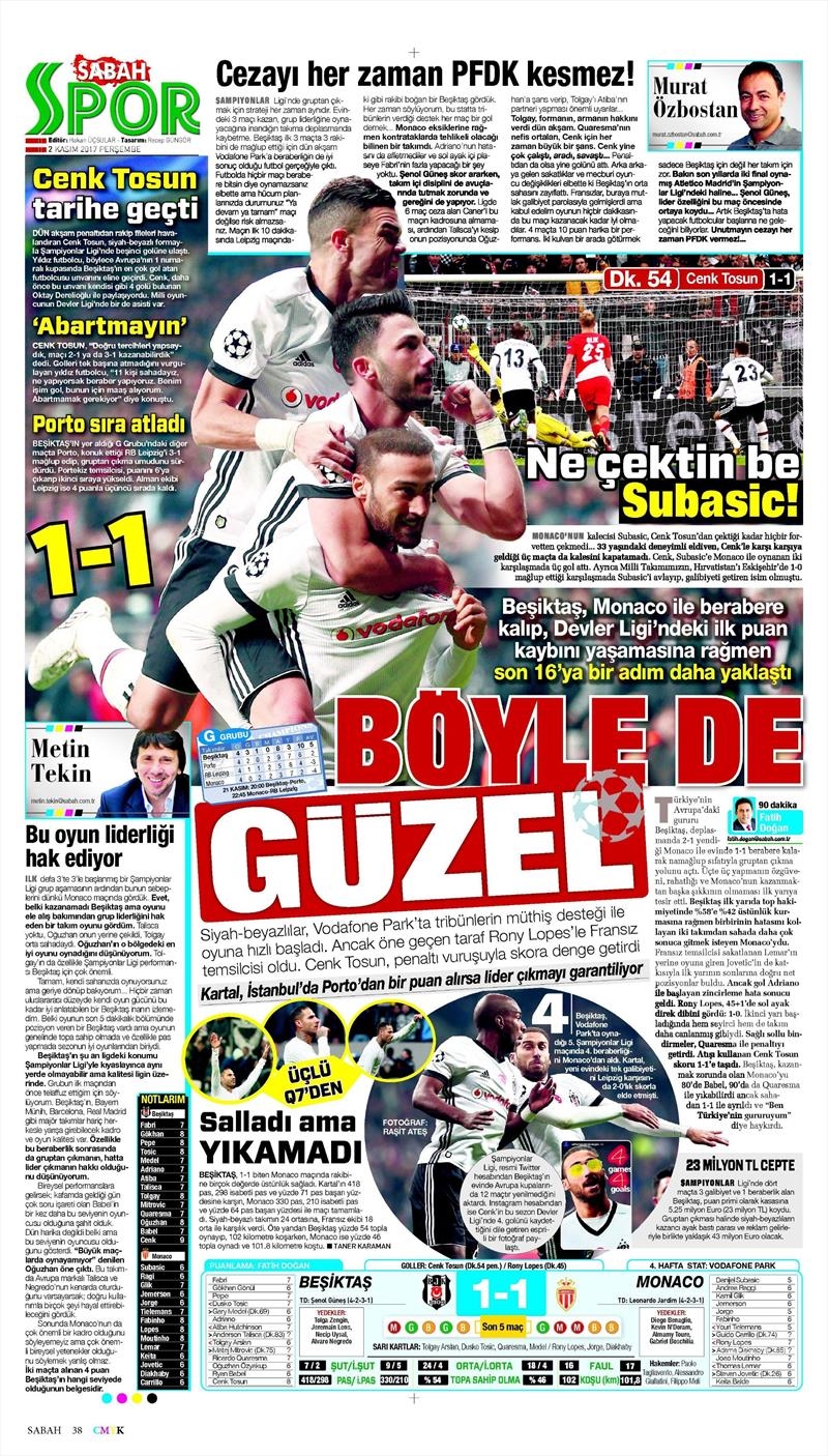 2 Kasım 2017 | Gazetelerin Beşiktaş Manşetleri - Görsel 25