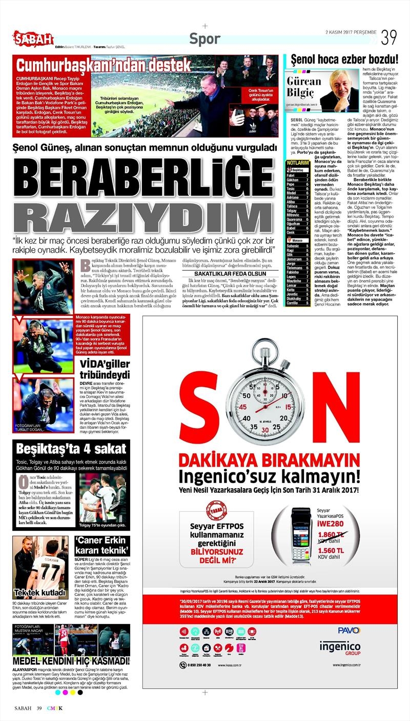 2 Kasım 2017 | Gazetelerin Beşiktaş Manşetleri - Görsel 26