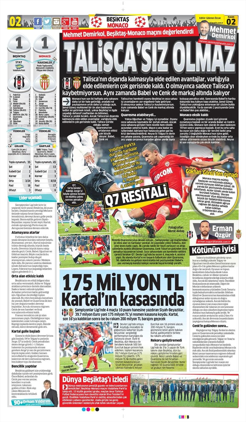 2 Kasım 2017 | Gazetelerin Beşiktaş Manşetleri - Görsel 9
