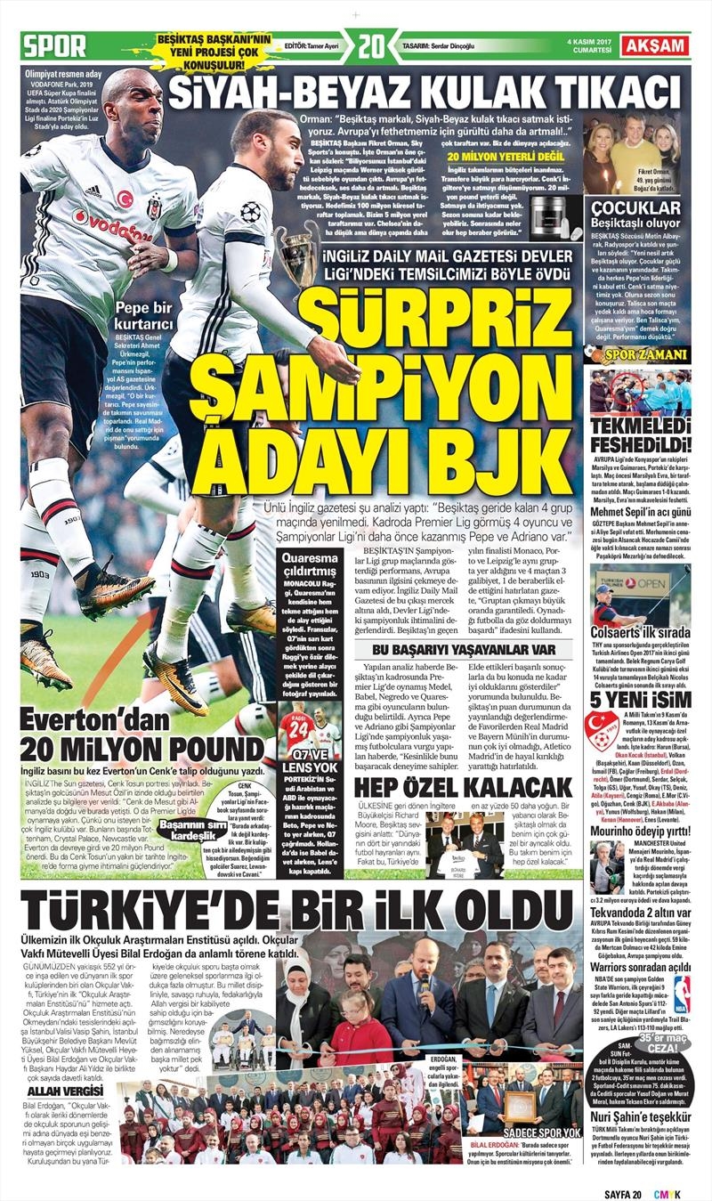04 Kasım 2017 | Gazetelerin Beşiktaş Manşetleri - Görsel 1