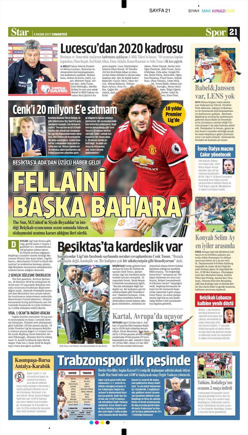 04 Kasım 2017 | Gazetelerin Beşiktaş Manşetleri - Görsel 11