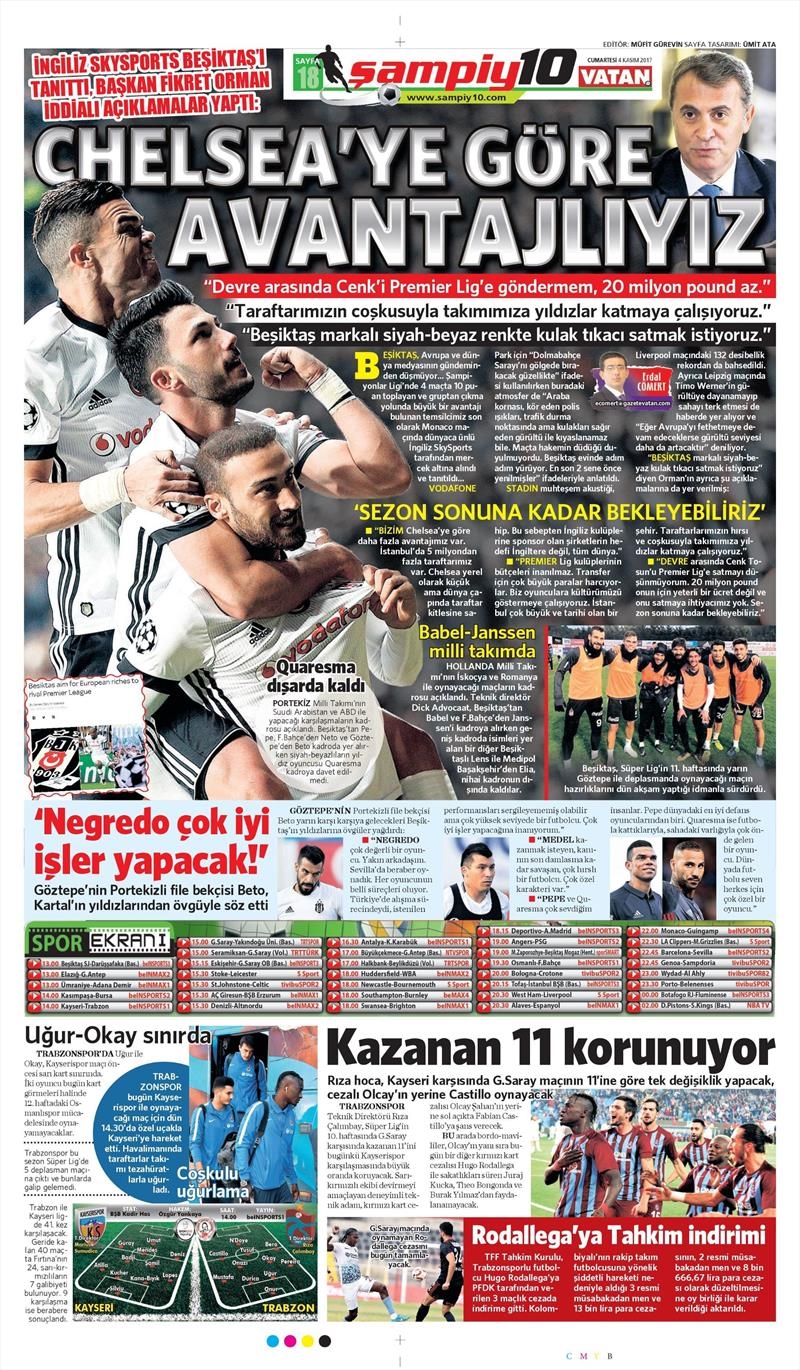 04 Kasım 2017 | Gazetelerin Beşiktaş Manşetleri - Görsel 12