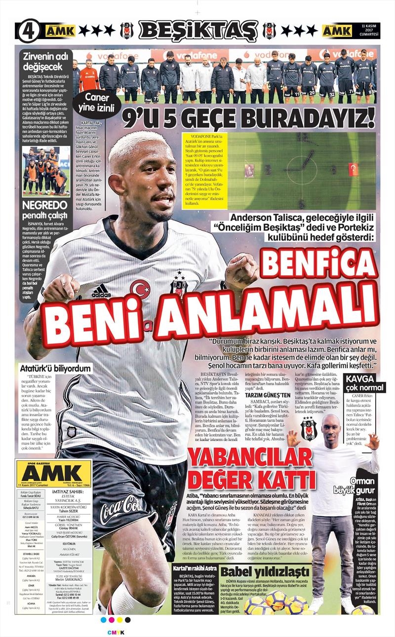 11 Kasım 2017 | Gazetelerin Beşiktaş Manşetleri - Görsel 3