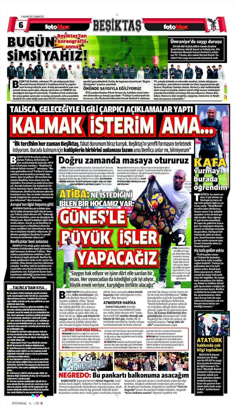 11 Kasım 2017 | Gazetelerin Beşiktaş Manşetleri - Görsel 6