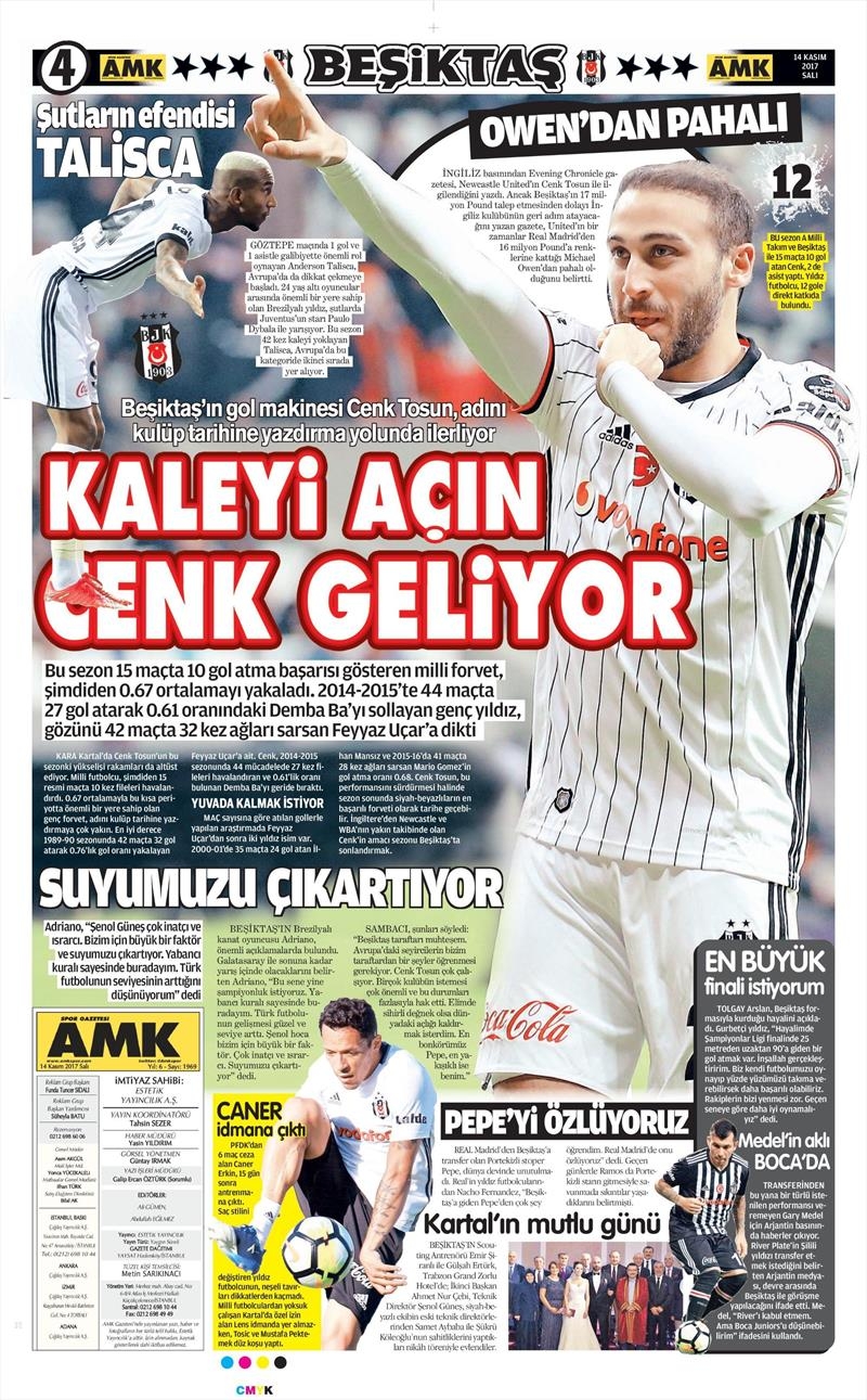 14 Kasım 2017 | Gazetelerin Beşiktaş Manşetleri - Görsel 1
