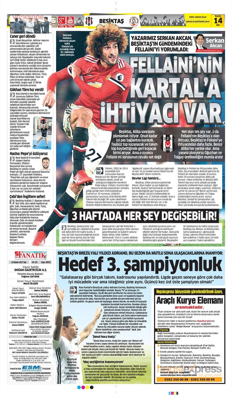 14 Kasım 2017 | Gazetelerin Beşiktaş Manşetleri - Görsel 2