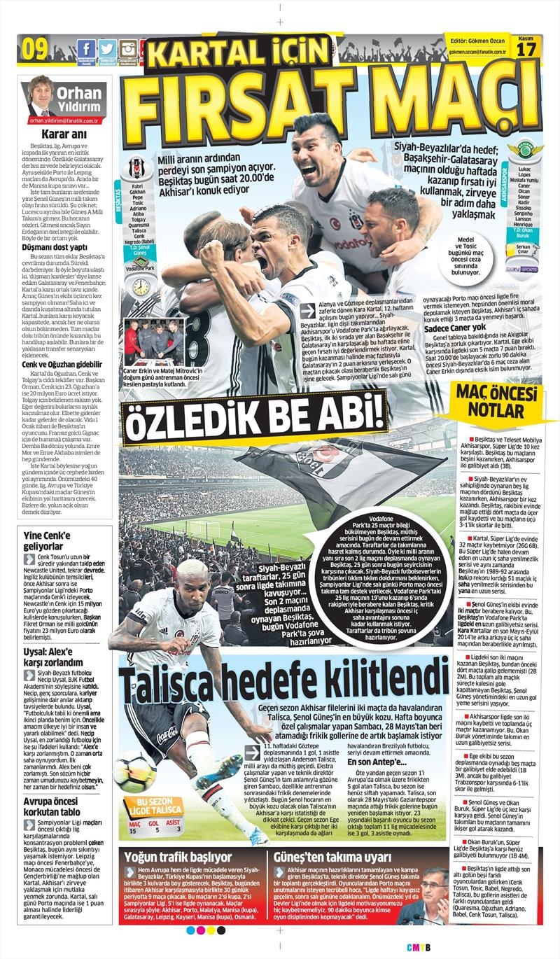 17 Kasım 2017 | Gazetelerin Beşiktaş Manşetleri - Görsel 1