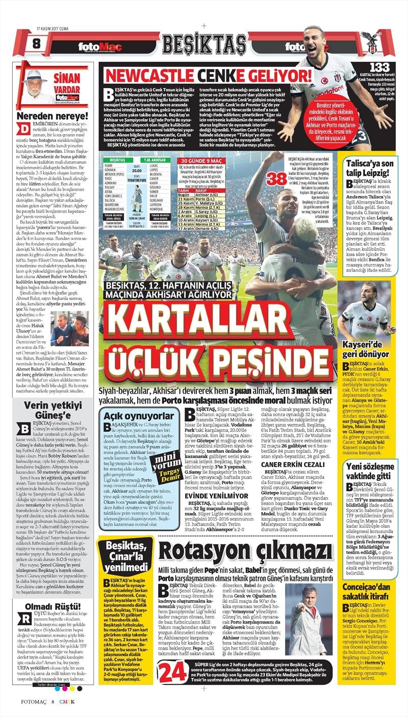 17 Kasım 2017 | Gazetelerin Beşiktaş Manşetleri - Görsel 3