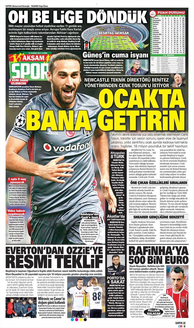 17 Kasım 2017 | Gazetelerin Beşiktaş Manşetleri - Görsel 4