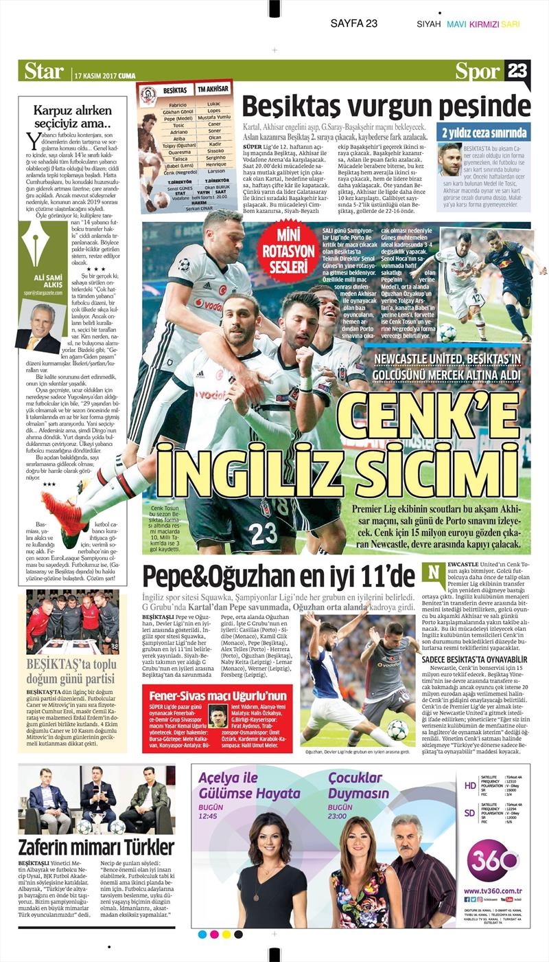 17 Kasım 2017 | Gazetelerin Beşiktaş Manşetleri - Görsel 9