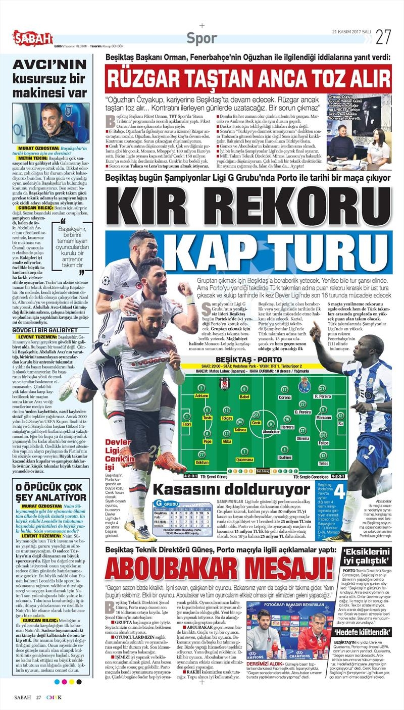 21 Kasım 2017 | Gazetelerin Beşiktaş Manşetleri - Görsel 12
