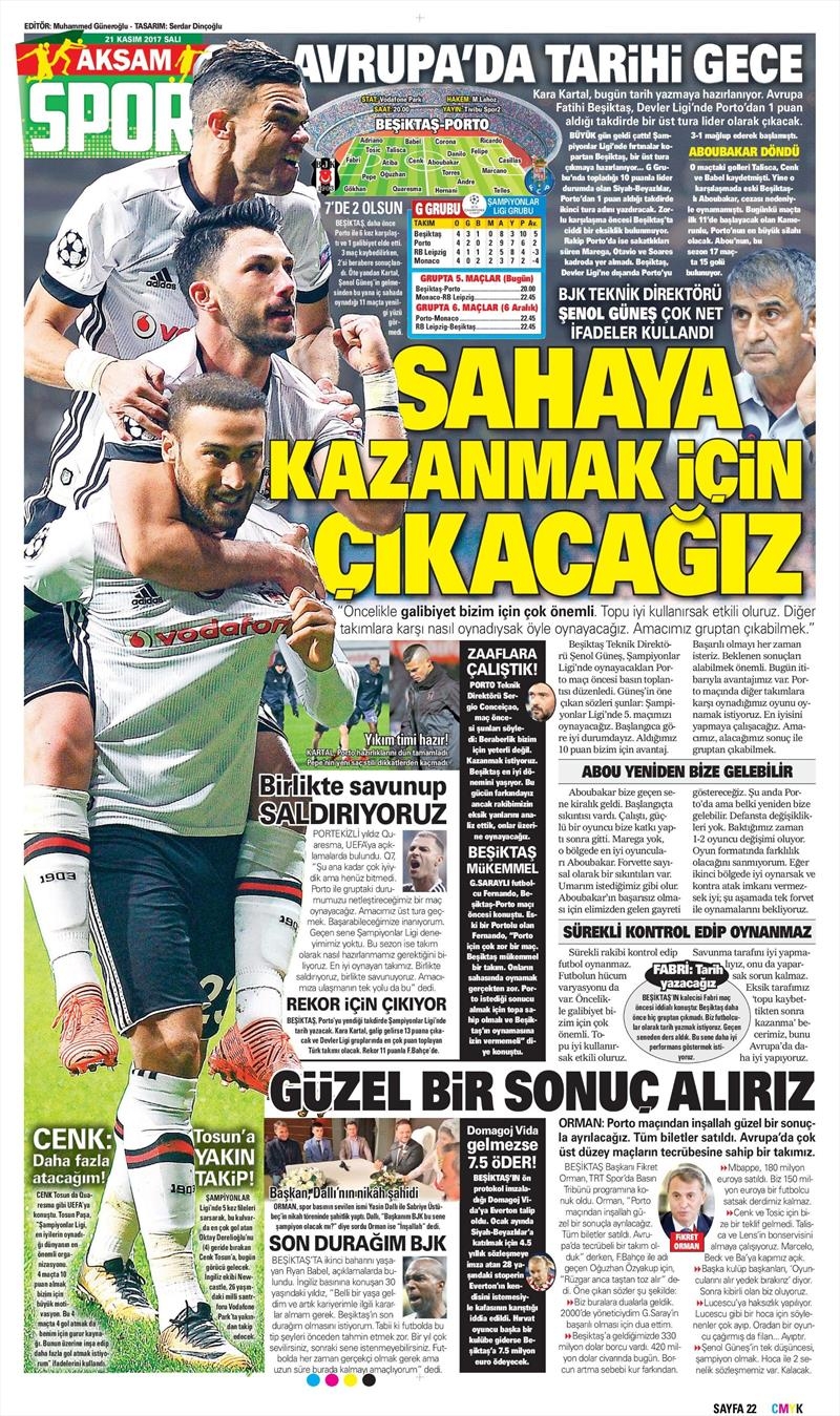 21 Kasım 2017 | Gazetelerin Beşiktaş Manşetleri - Görsel 7