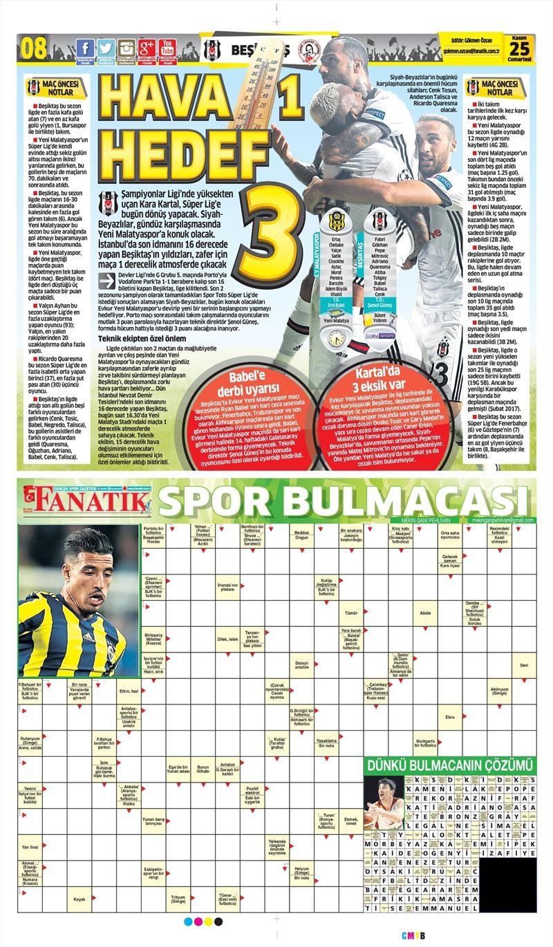 25 Kasım 2017 | Gazetelerin Beşiktaş Manşetleri - Görsel 1