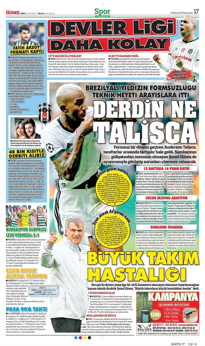 27 Kasım 2017 | Gazetelerin Beşiktaş Manşetleri - Görsel 3