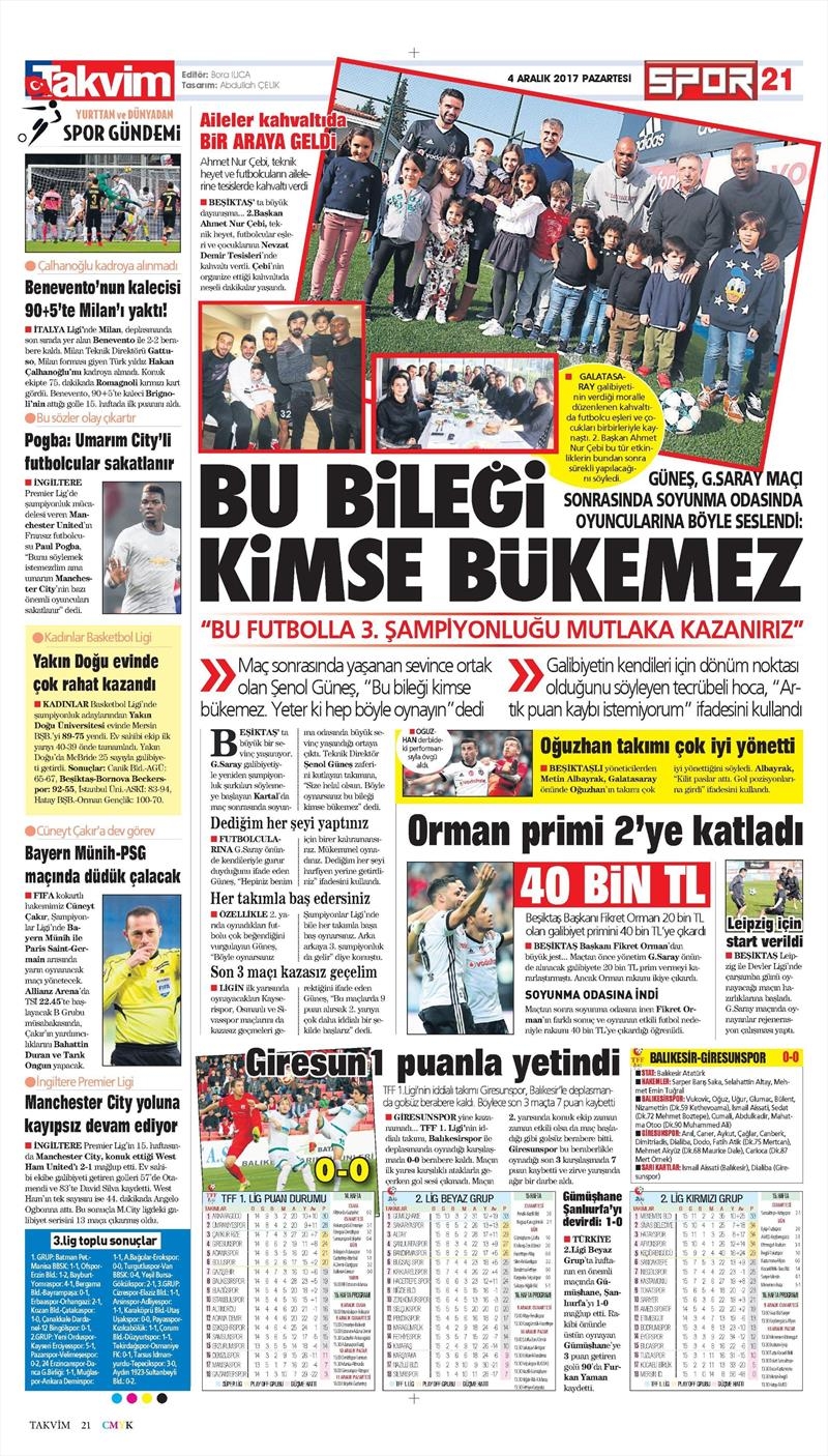 04 Aralık 2017 | Gazetelerin Beşiktaş Manşetleri - Görsel 15
