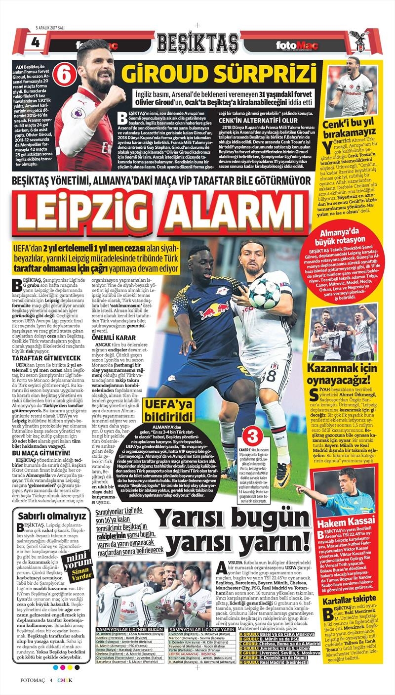 5 Aralık 2017 | Gazetelerin Beşiktaş Manşetleri - Görsel 4