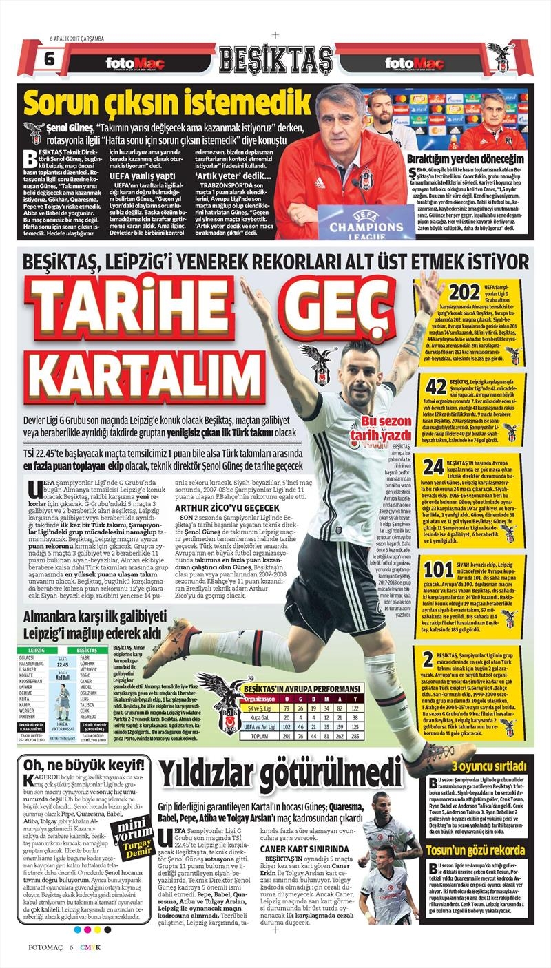 6 Aralık 2017 | Gazetelerin Beşiktaş Manşetleri - Görsel 3