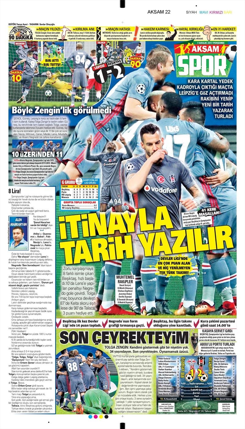 07 Kasım 2017 | Gazetelerin Beşiktaş Manşetleri - Görsel 1