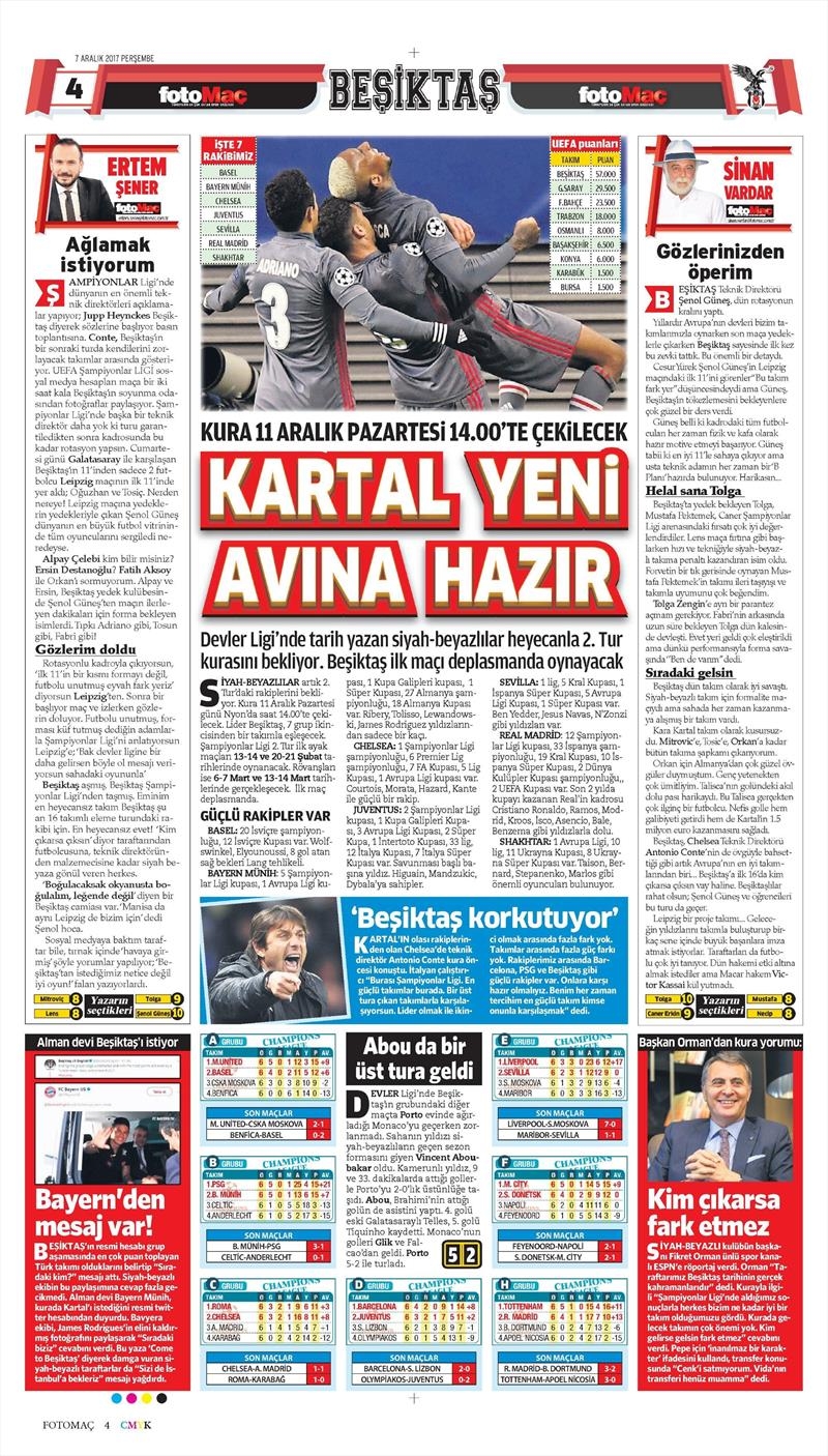 07 Kasım 2017 | Gazetelerin Beşiktaş Manşetleri - Görsel 12