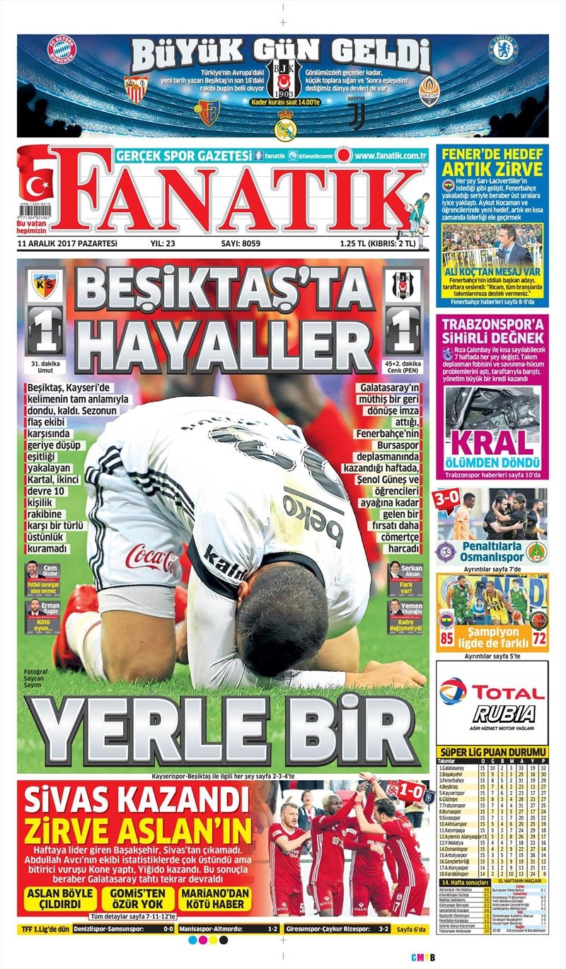 11 Aralık 2017 | Gazetelerin Beşiktaş Manşetleri - Görsel 1
