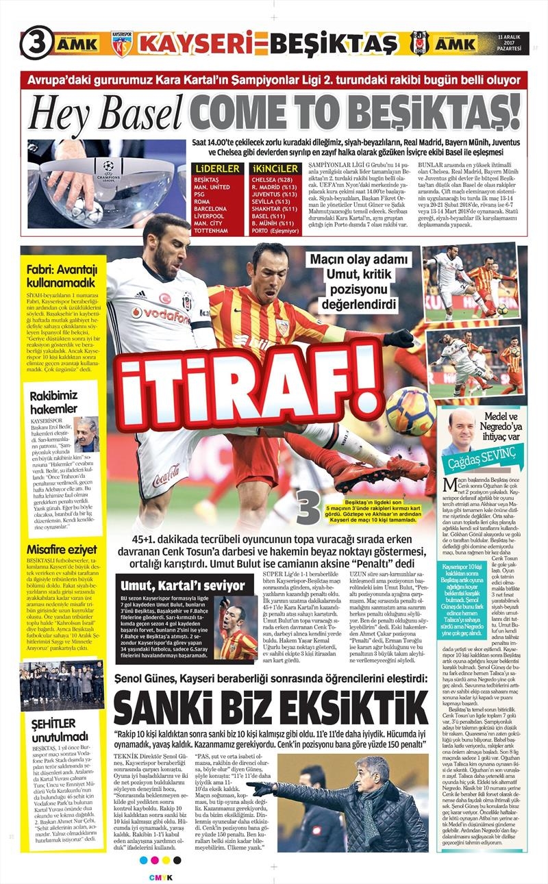 11 Aralık 2017 | Gazetelerin Beşiktaş Manşetleri - Görsel 11