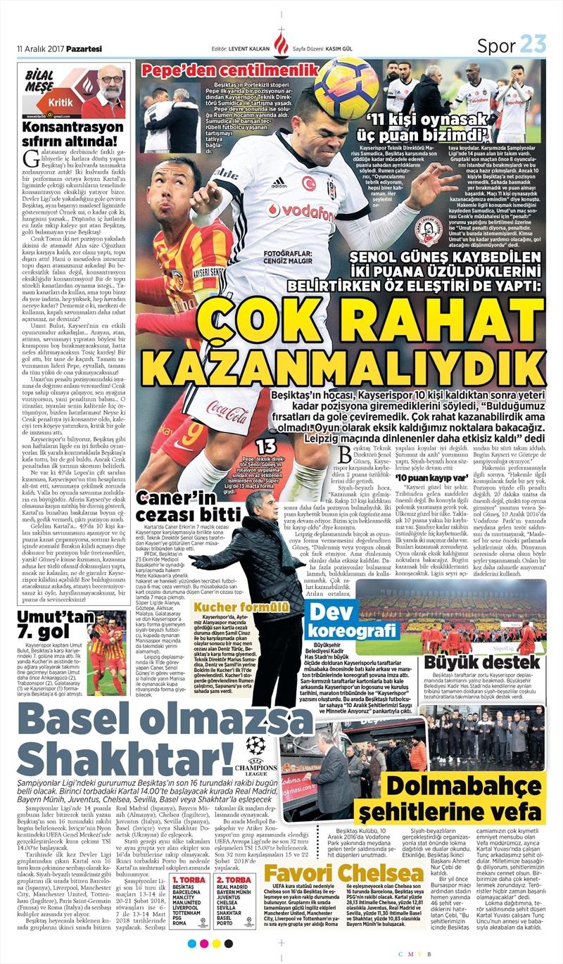 11 Aralık 2017 | Gazetelerin Beşiktaş Manşetleri - Görsel 17