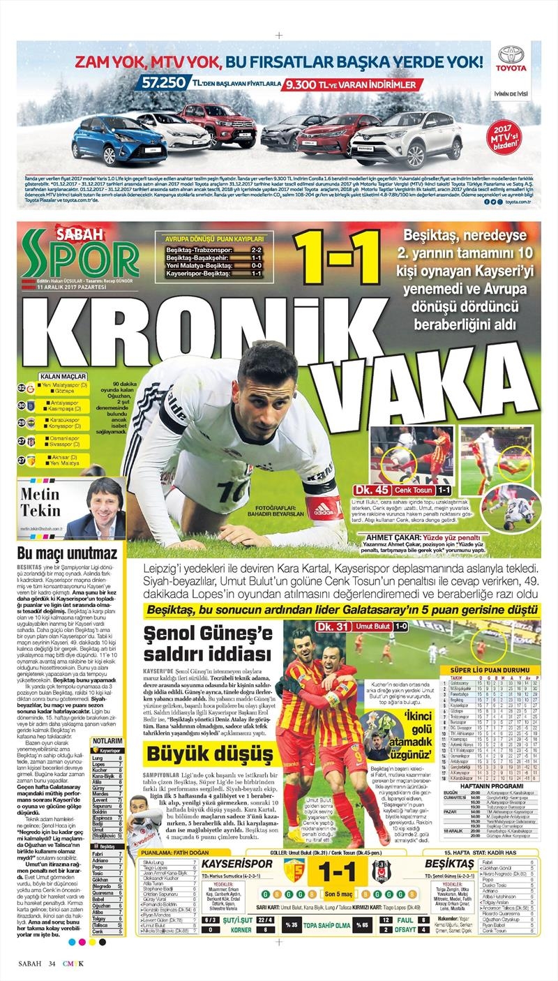 11 Aralık 2017 | Gazetelerin Beşiktaş Manşetleri - Görsel 19