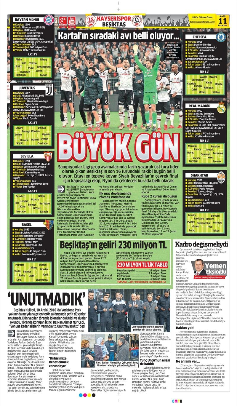 11 Aralık 2017 | Gazetelerin Beşiktaş Manşetleri - Görsel 2