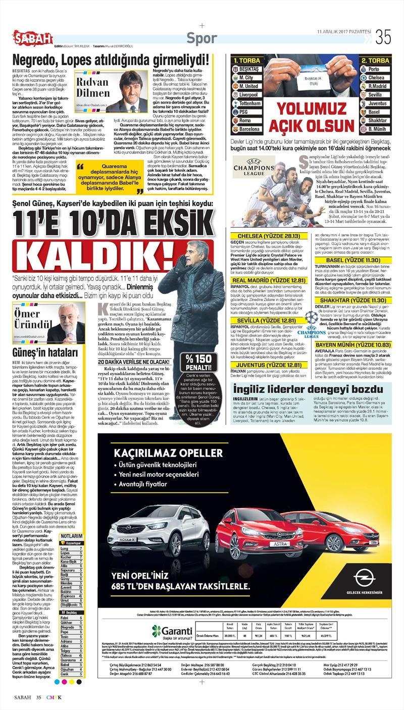 11 Aralık 2017 | Gazetelerin Beşiktaş Manşetleri - Görsel 20
