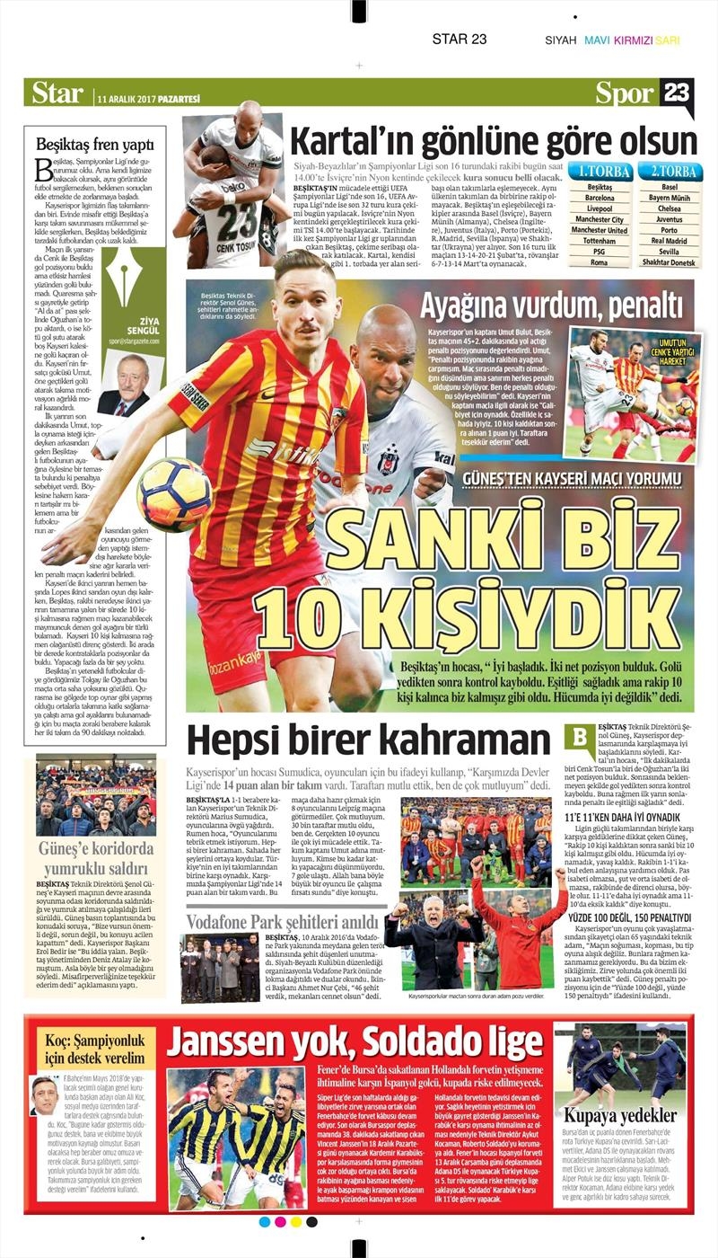 11 Aralık 2017 | Gazetelerin Beşiktaş Manşetleri - Görsel 22