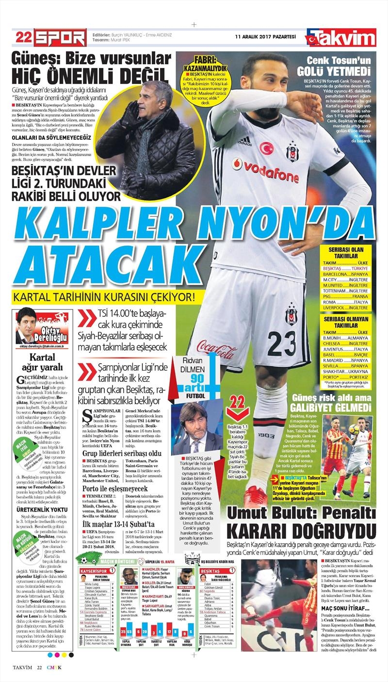 11 Aralık 2017 | Gazetelerin Beşiktaş Manşetleri - Görsel 23
