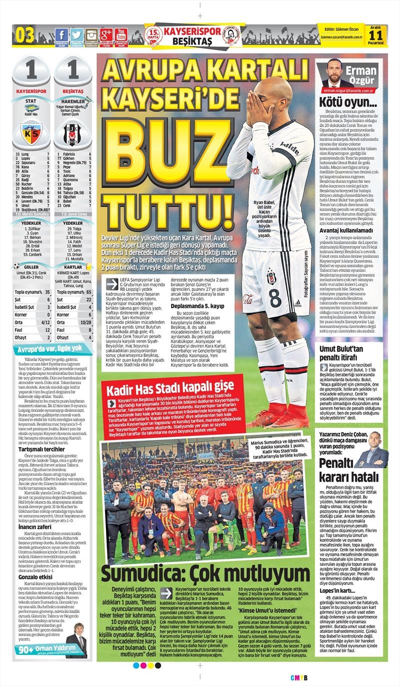 11 Aralık 2017 | Gazetelerin Beşiktaş Manşetleri - Görsel 3