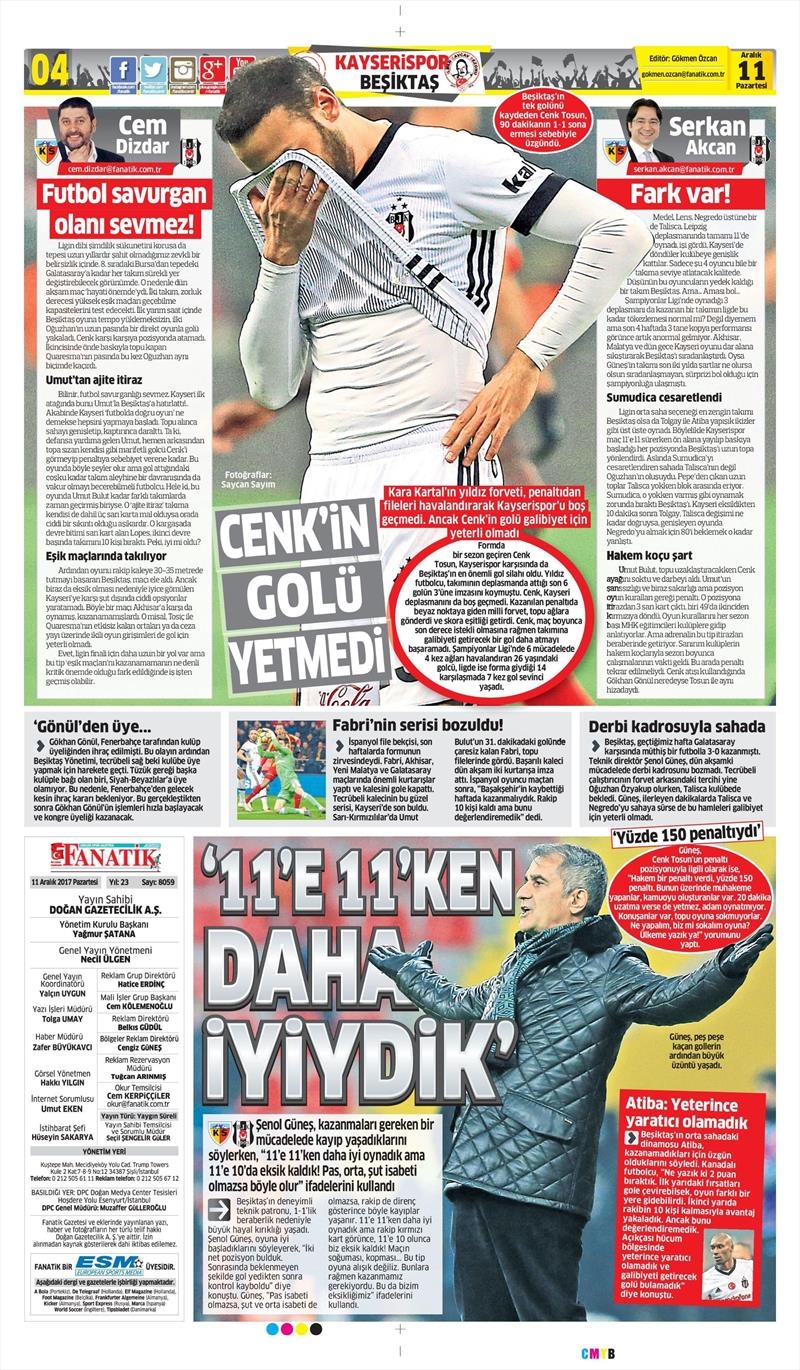11 Aralık 2017 | Gazetelerin Beşiktaş Manşetleri - Görsel 4