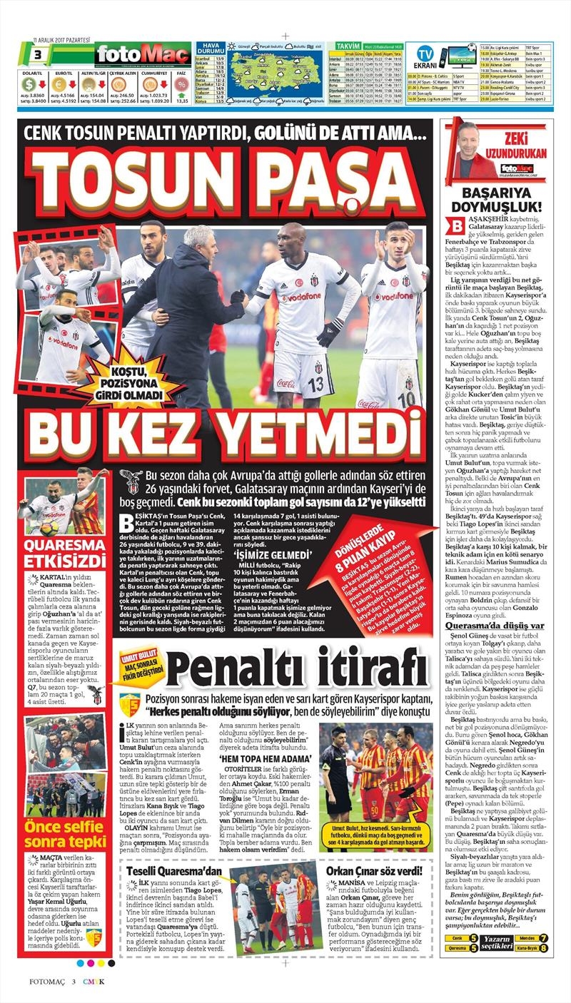 11 Aralık 2017 | Gazetelerin Beşiktaş Manşetleri - Görsel 6