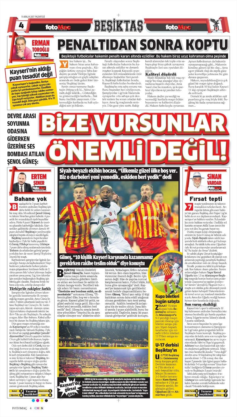 11 Aralık 2017 | Gazetelerin Beşiktaş Manşetleri - Görsel 7