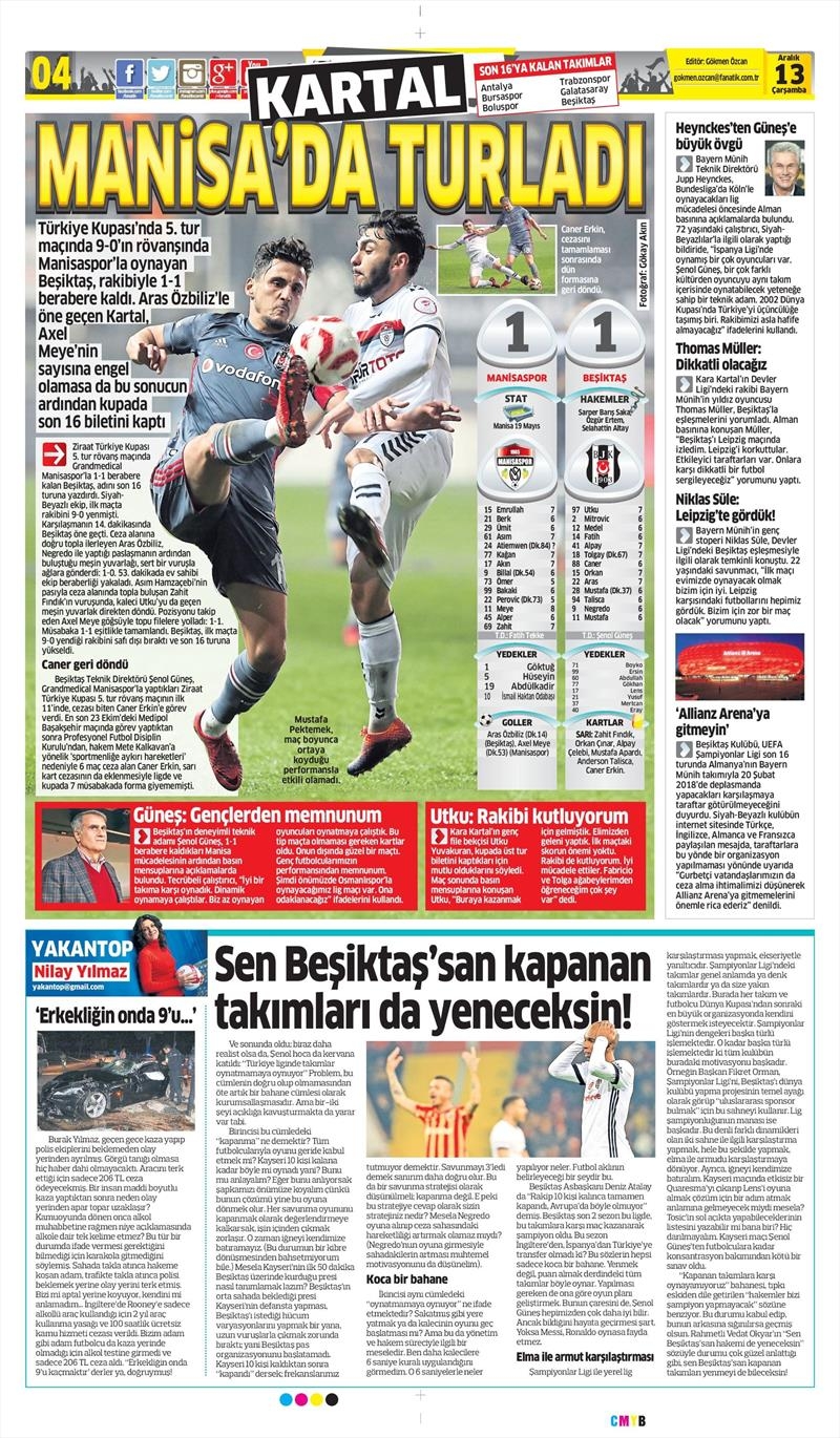 13 Aralık 2017 | Gazetelerin Beşiktaş Manşetleri - Görsel 3