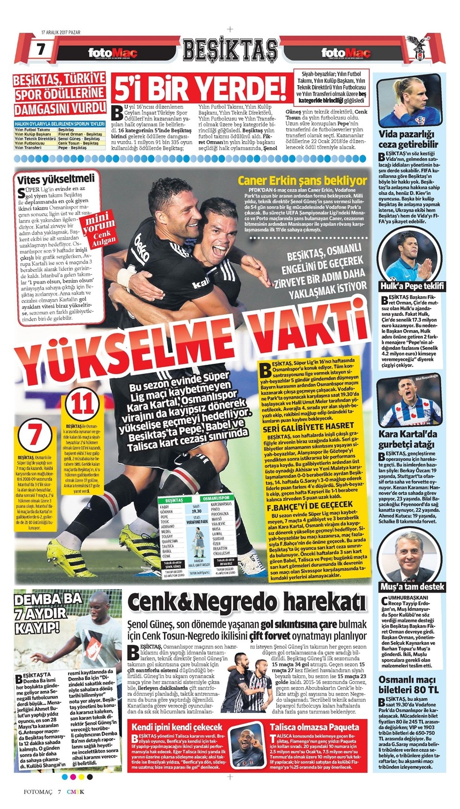 17 Aralık 2017 | Gazetelerin Beşiktaş Manşetleri - Görsel 1