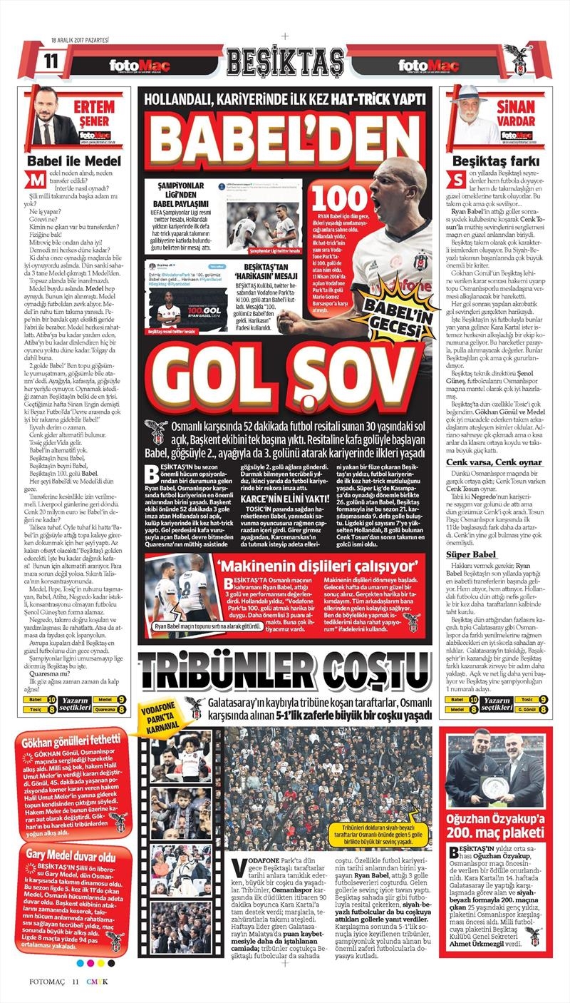 18 Aralık 2017 | Gazetelerin Beşiktaş Manşetleri - Görsel 7