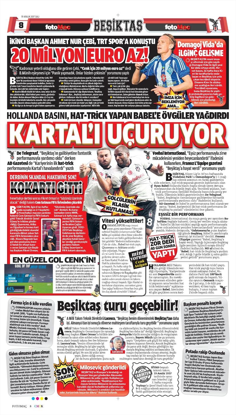 19 Aralık 2017 | Gazetelerin Beşiktaş Manşetleri - Görsel 3