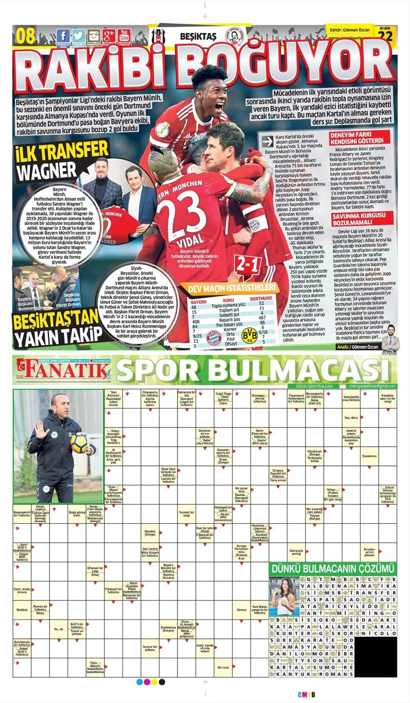 22 Aralık 2017 | Gazetelerin Beşiktaş Manşetleri - Görsel 1