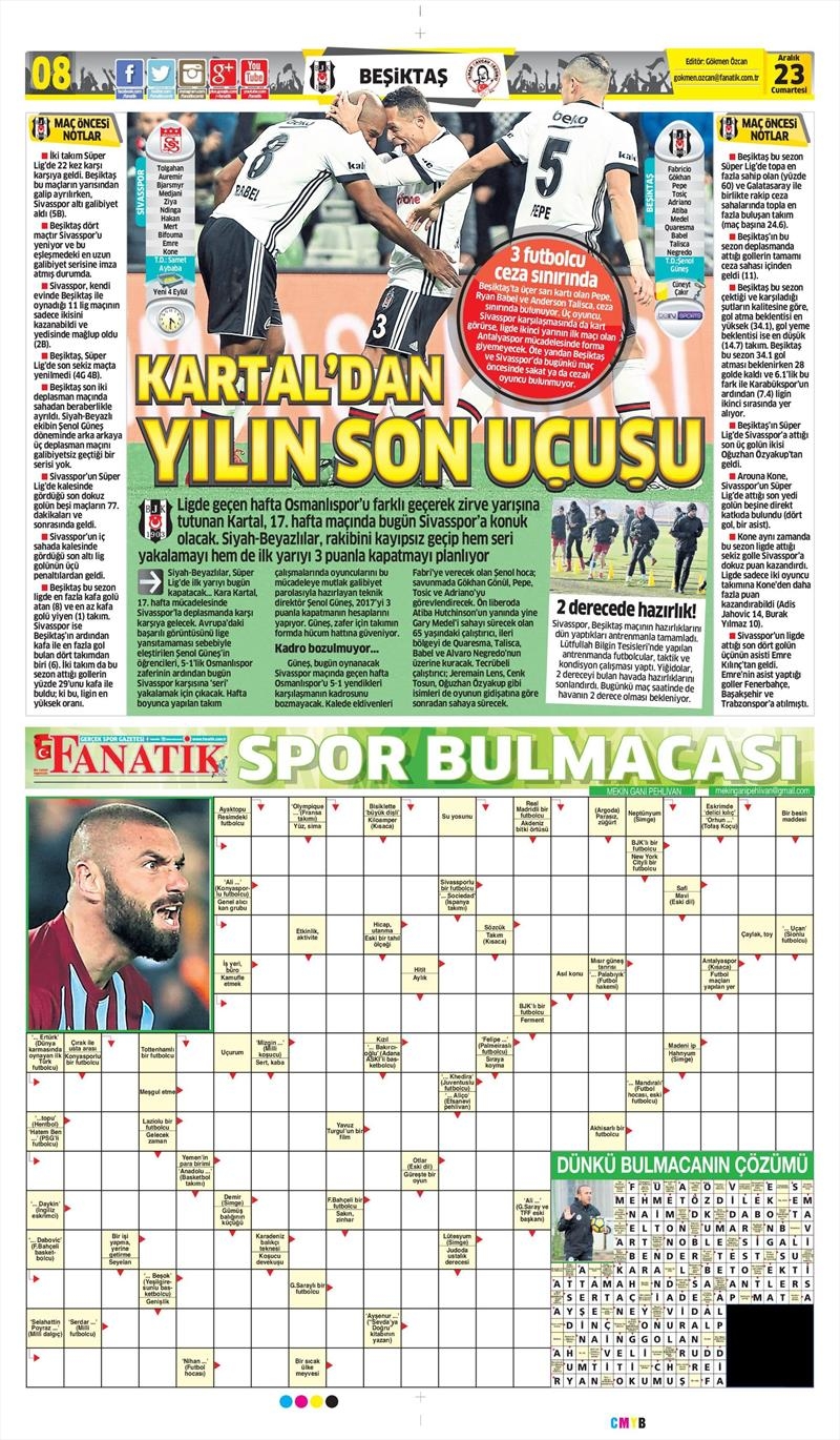 23 Aralık 2017 | Gazetelerin Beşiktaş Manşetleri - Görsel 1