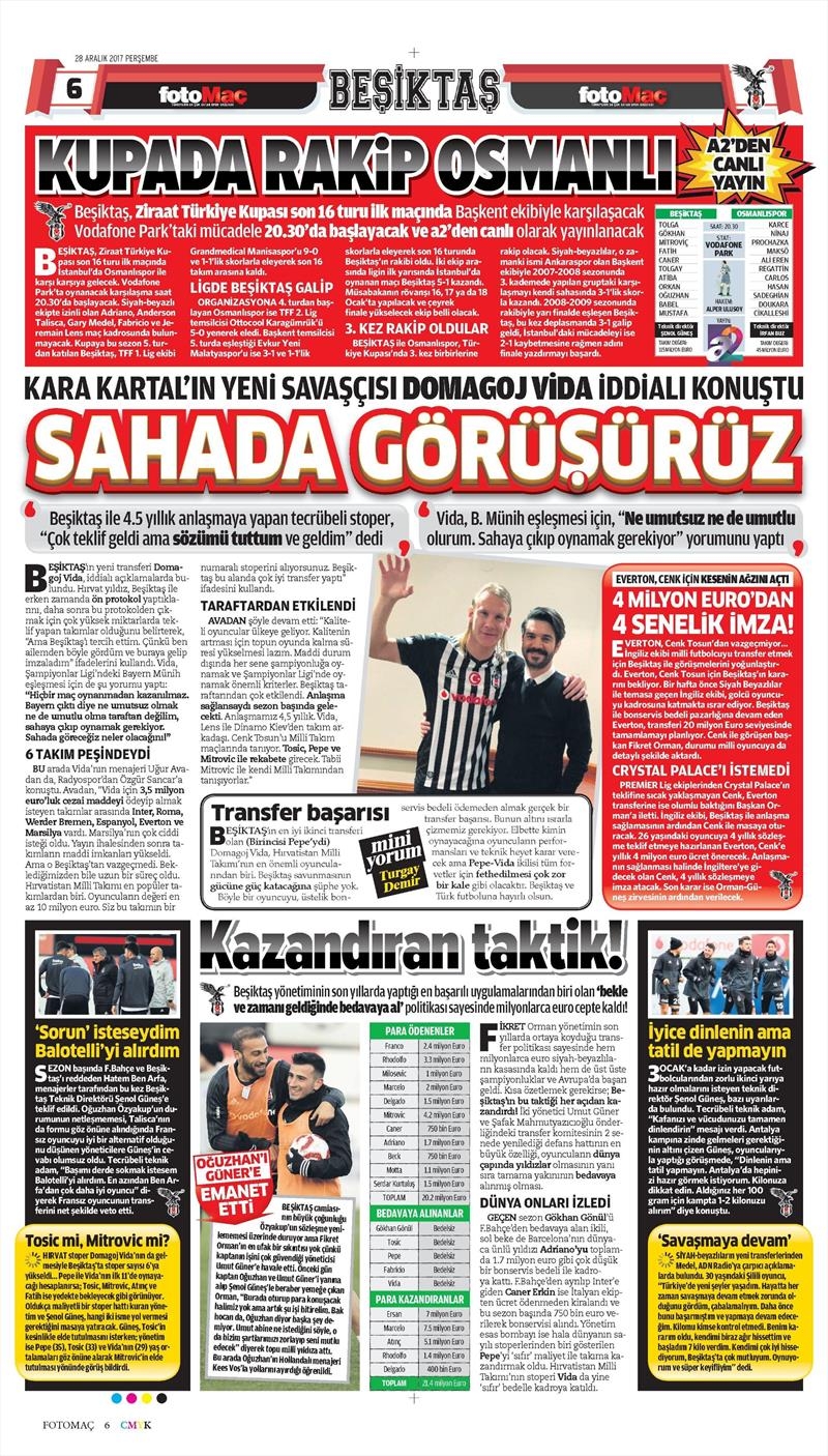 28 Aralık 2017 | Gazetelerin Beşiktaş Manşetleri - Görsel 3