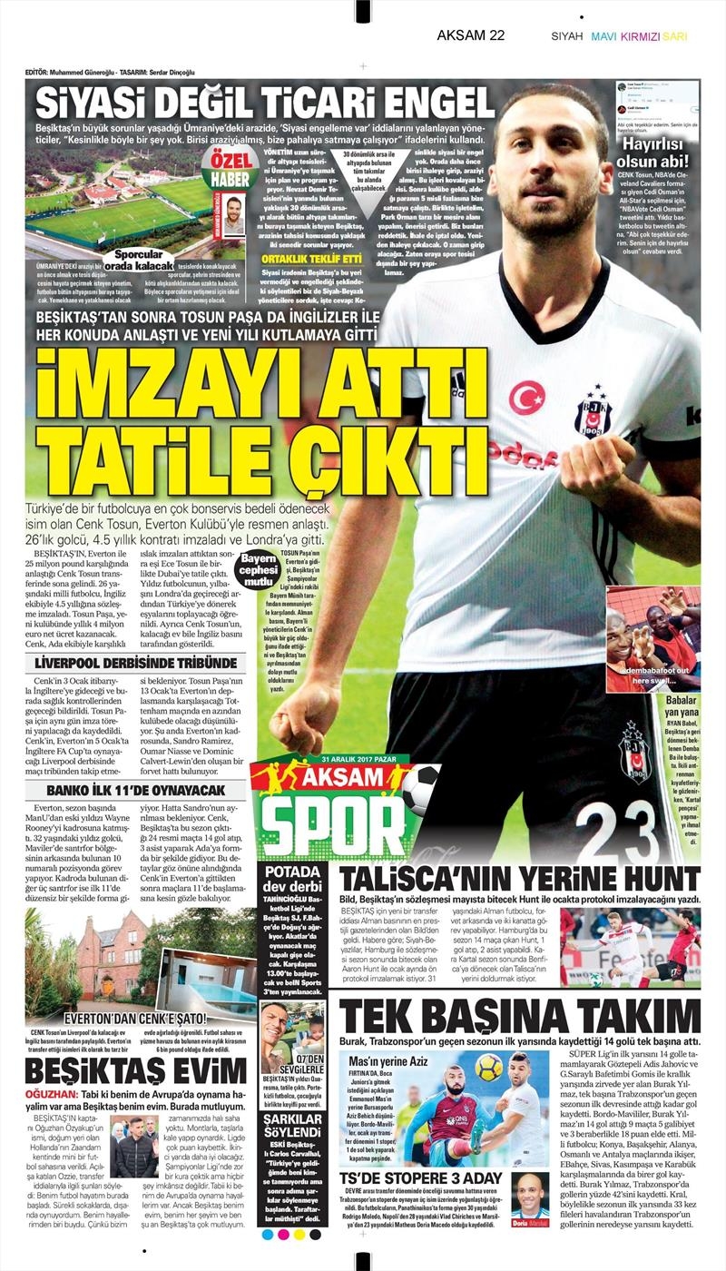 31 Aralık 2017 | Gazetelerin Beşiktaş Manşetleri - Görsel 4