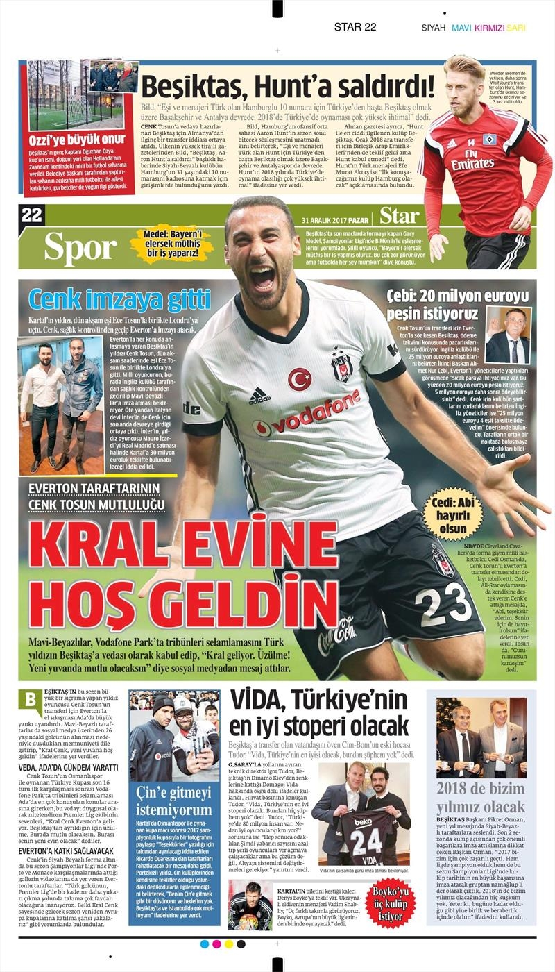 31 Aralık 2017 | Gazetelerin Beşiktaş Manşetleri - Görsel 9