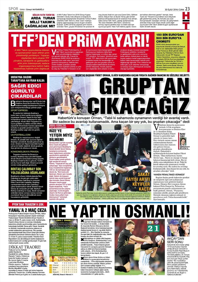 30 Eylül 2016 | Beşiktaş sayfaları - Görsel 9