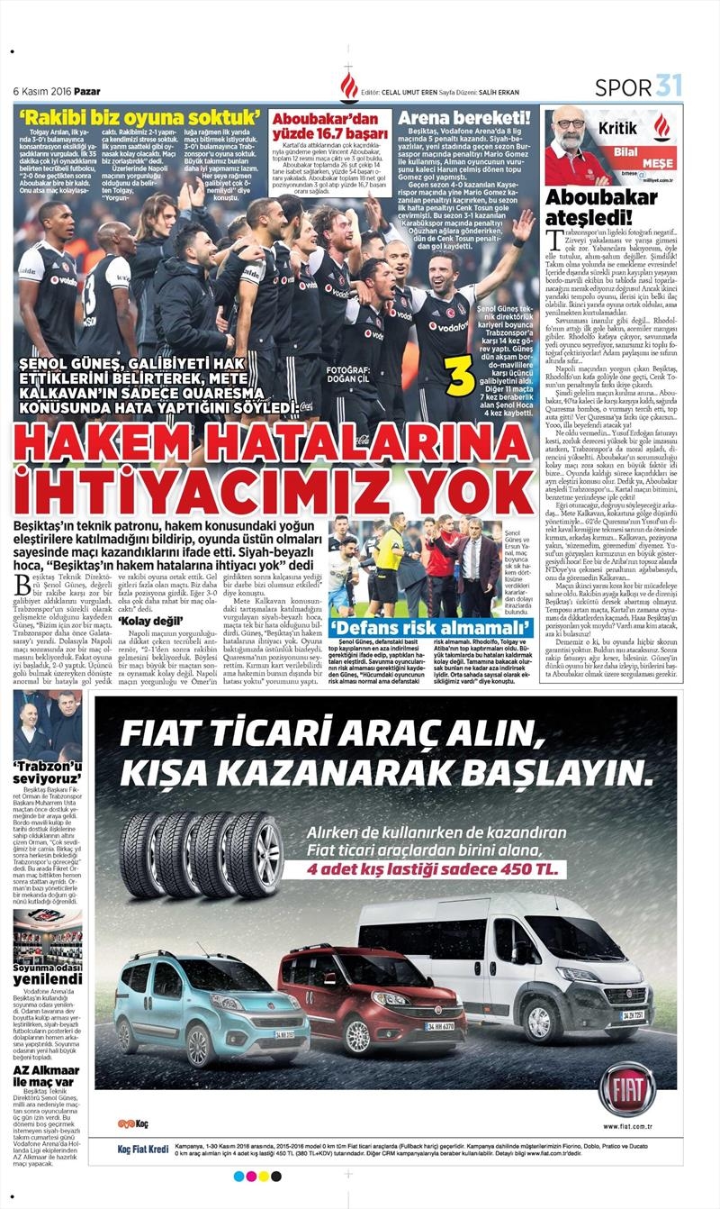 6 Kasım 2016 | Gazetelerin Beşiktaş sayfaları - Görsel 27