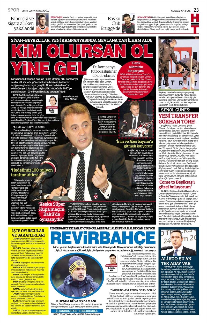 16 Ocak 2018 | Gazetelerin Beşiktaş Manşetleri - Görsel 2