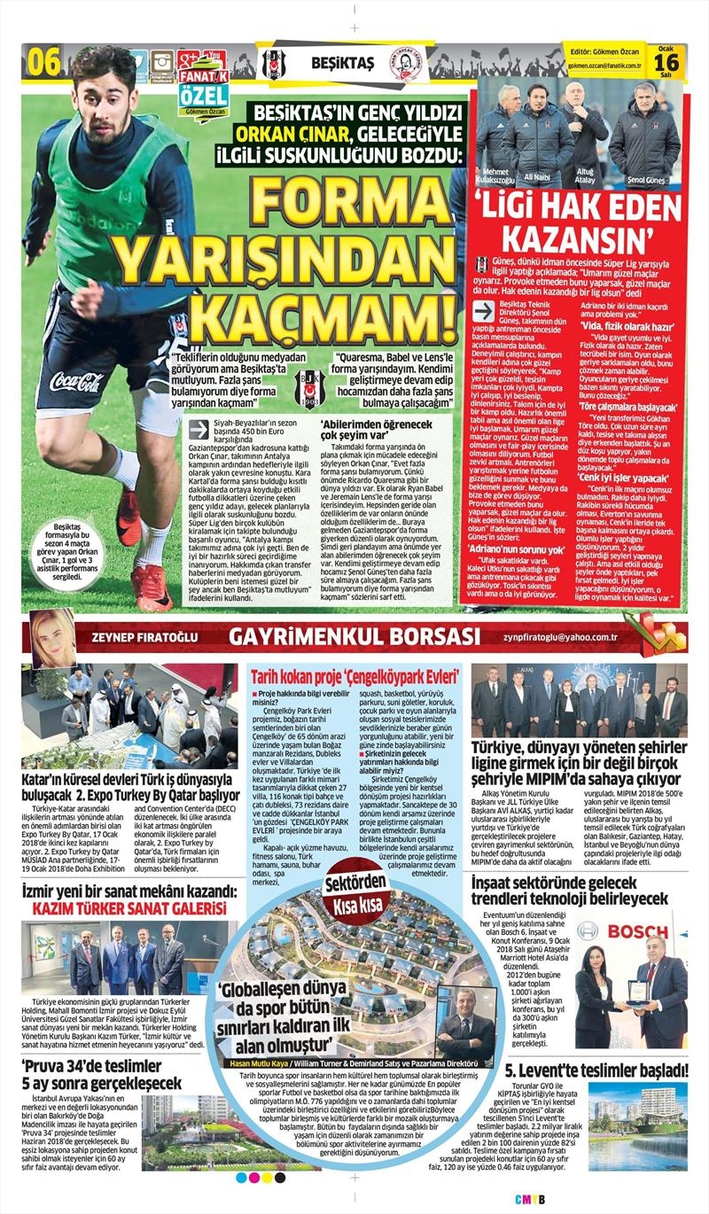 16 Ocak 2018 | Gazetelerin Beşiktaş Manşetleri - Görsel 3